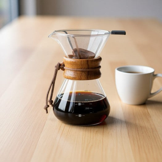 Kaffeekaraffe "WACHKÜSSER" mit Holz-Manschette und Filter ( 300 / 500 / 700 ml)