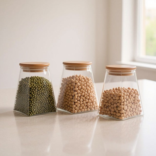 3 für 2 SPAR-Set: Vorratsglas "ZIERSTÜCK" mit Holzdeckel (500 / 750 / 950 ml)
