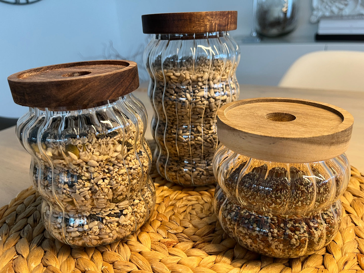 3 für 2 SPAR-Set: Vorratsglas "GLANZVORRAT" mit Holzdeckel (350 / 550 / 750 ml)