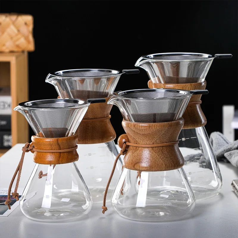 Kaffeekaraffe "WACHKÜSSER" mit Holz-Manschette und Filter ( 300 / 500 / 700 ml)