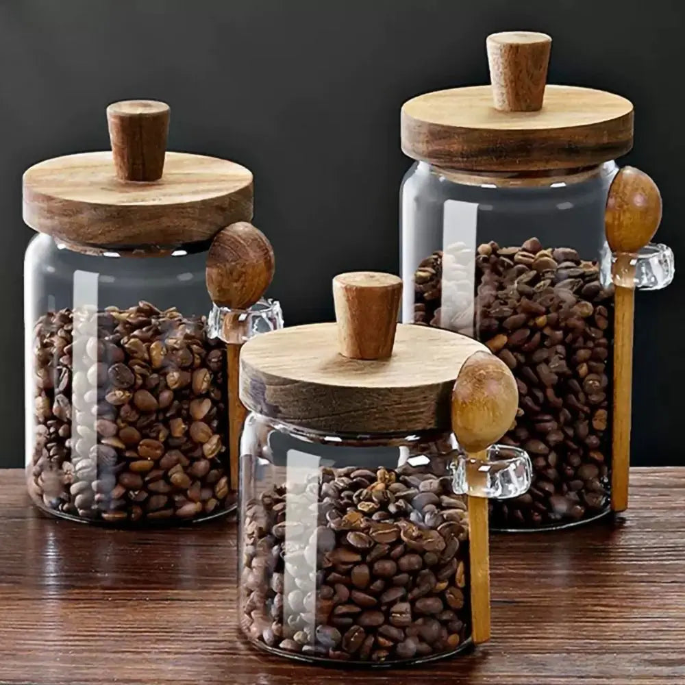 3 für 2 SPAR-Set: Vorratsglas "BLICKFANG" mit Holzdeckel und Löffel (400/600/900 ml)