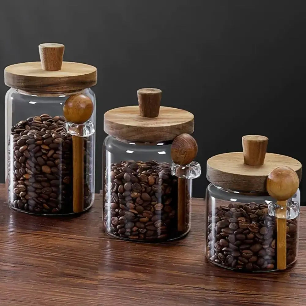 3 für 2 SPAR-Set: Vorratsglas "BLICKFANG" mit Holzdeckel und Löffel (400/600/900 ml)