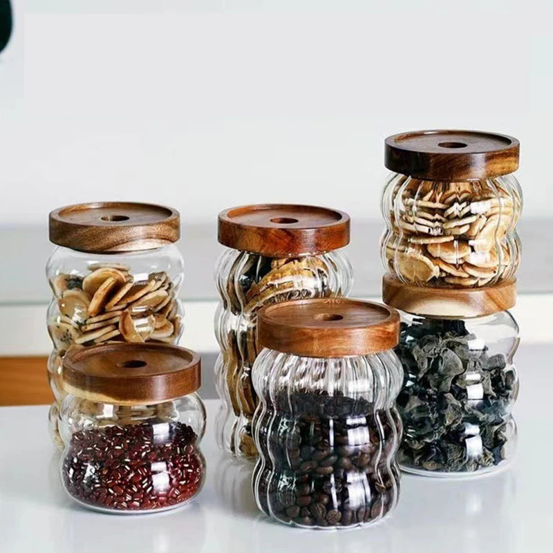 3 für 2 SPAR-Set: Vorratsglas "GLANZVORRAT" mit Holzdeckel (350 / 550 / 750 ml)