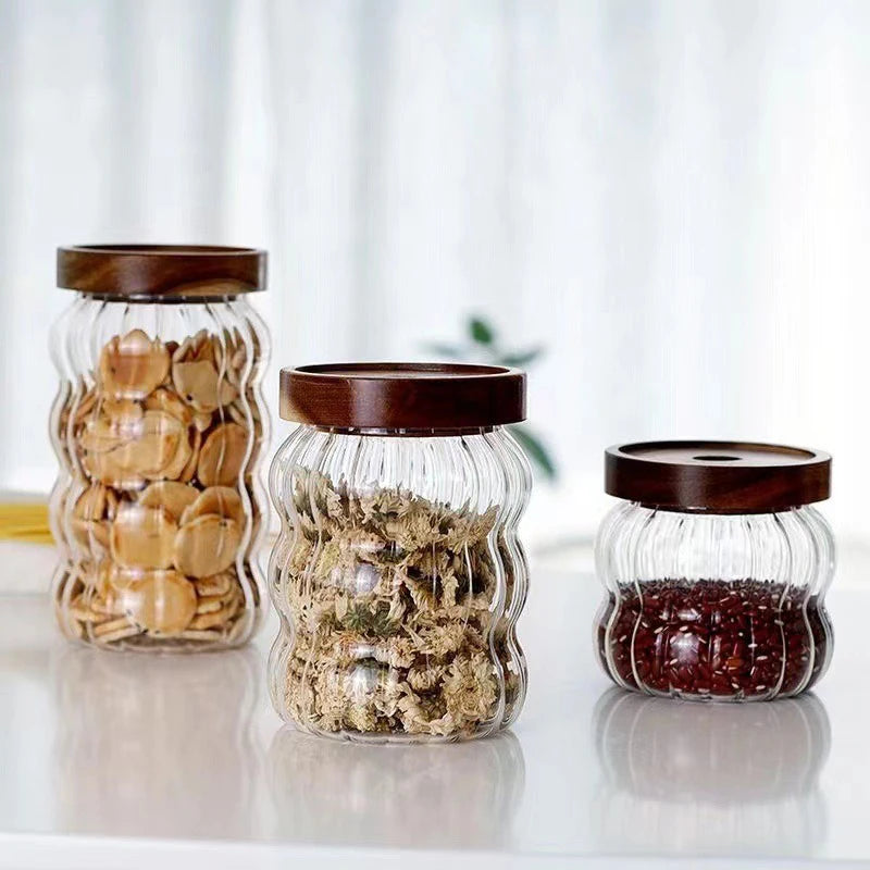 3 für 2 SPAR-Set: Vorratsglas "GLANZVORRAT" mit Holzdeckel (350 / 550 / 750 ml)