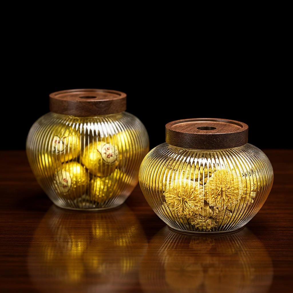 2er SPAR-Set: Vorratsglas "MÄRCHENGLAS" mit Holzdeckel (1000/1100 ml)