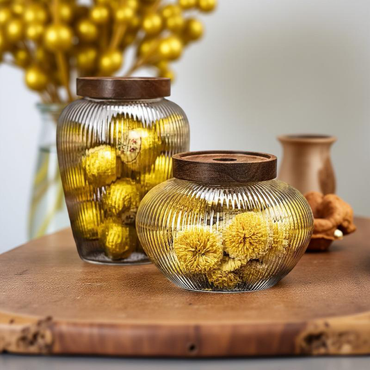 2er SPAR-Set: Vorratsglas "MÄRCHENGLAS" mit Holzdeckel (1000/1100 ml)