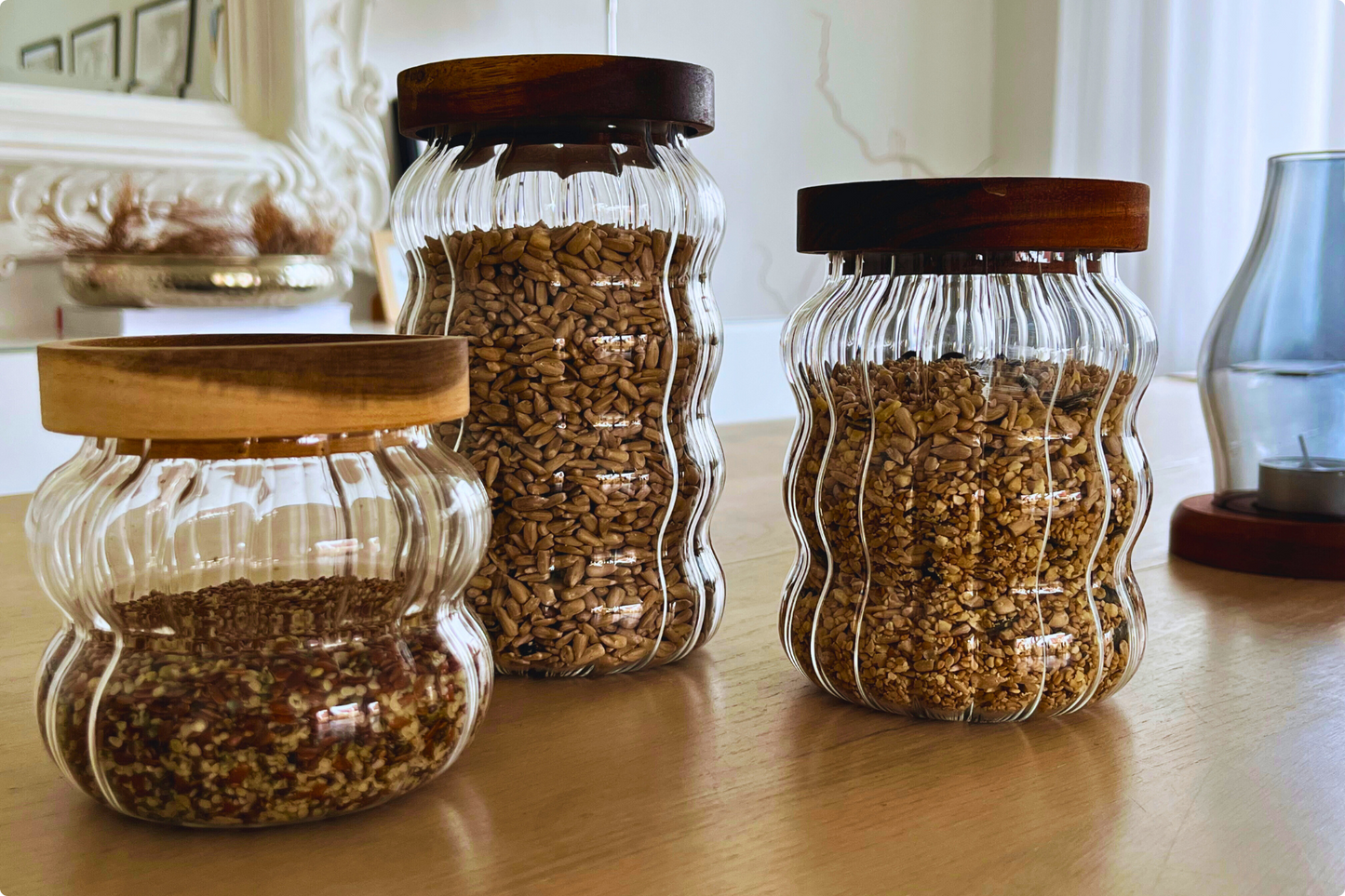 3 für 2 SPAR-Set: Vorratsglas  "GLANZVORRAT" mit Holzdeckel (350 / 550 / 750 ml)