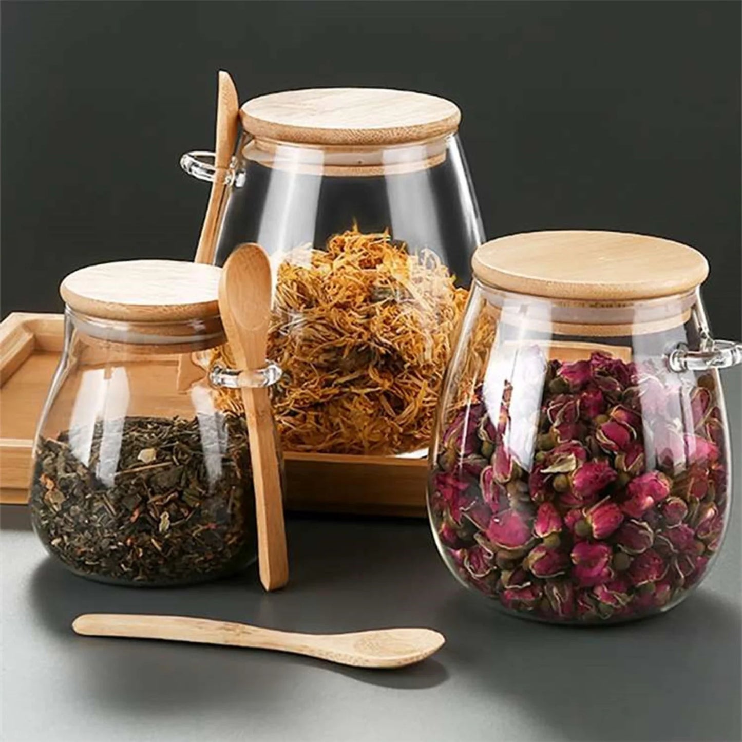 3 für 2 SPAR-Set: Vorratsgläser "ZAUBERVORRAT" mit Holzdeckel und Löffel (350/600/1000 ml)