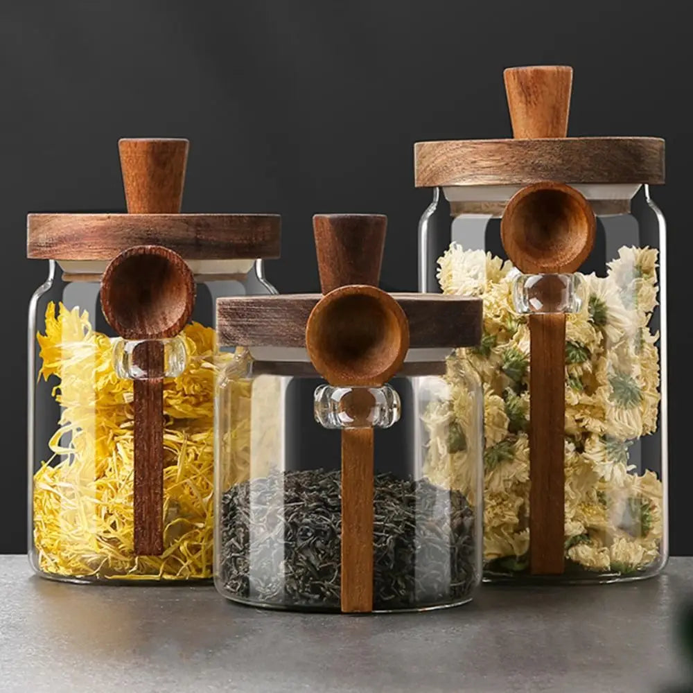 3 für 2 SPAR-Set: Vorratsglas "BLICKFANG" mit Holzdeckel und Löffel (400/600/900 ml)