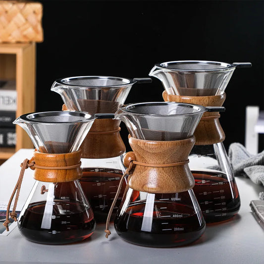 Kaffeekaraffe "WACHKÜSSER" mit Holz-Manschette und Filter ( 300 / 500 / 700 ml)