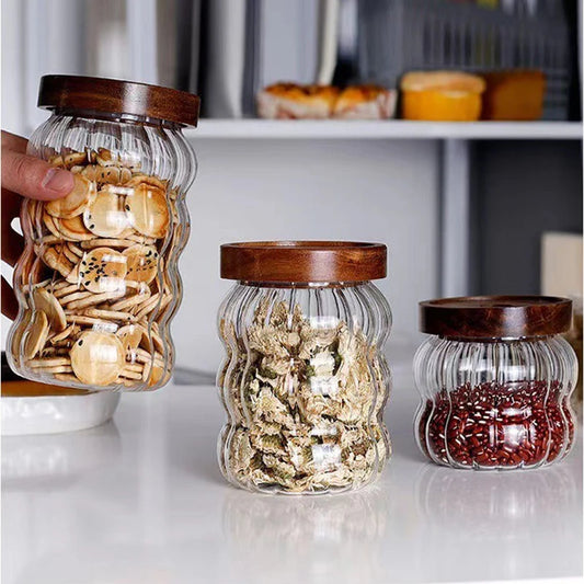 3 für 2 SPAR-Set: Vorratsglas  "GLANZVORRAT" mit Holzdeckel (350 / 550 / 750 ml)
