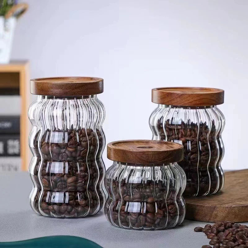 3 für 2 SPAR-Set: Vorratsglas  "GLANZVORRAT" mit Holzdeckel (350 / 550 / 750 ml)
